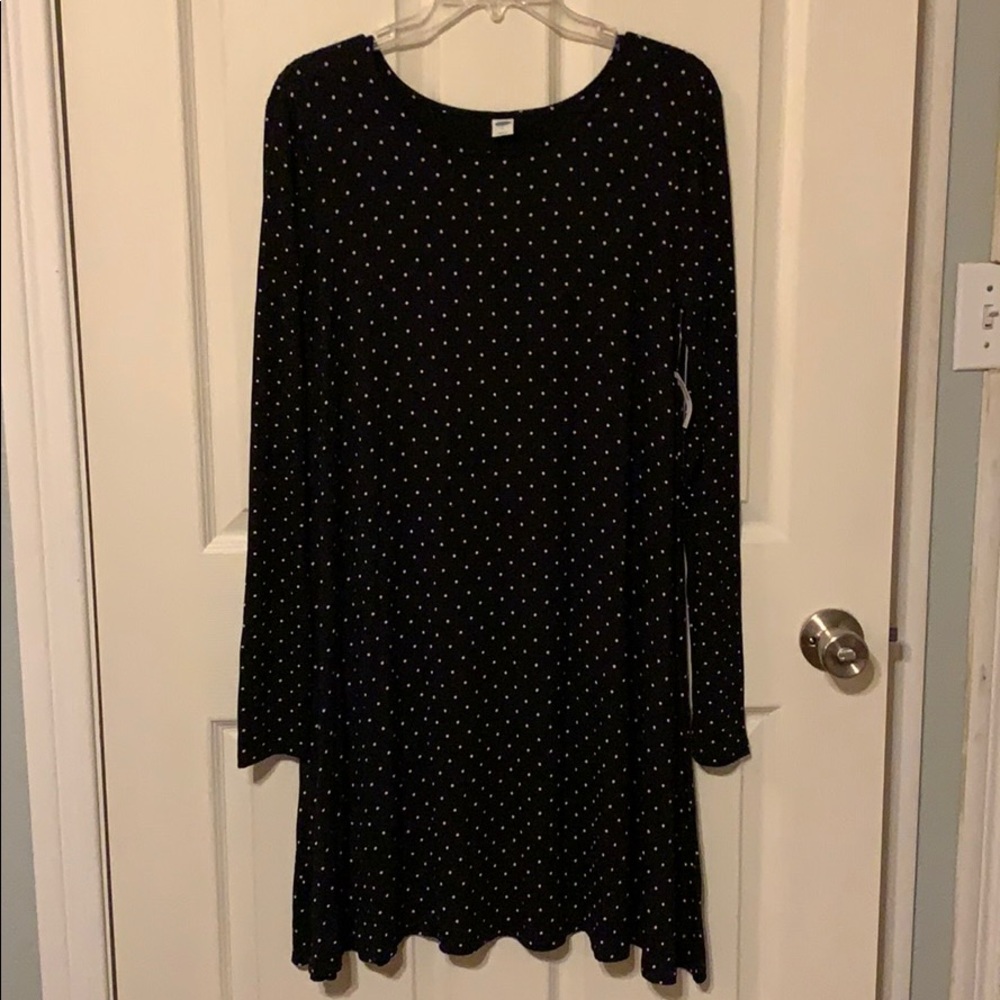 Old Navy Swing Dress Black with white polka dots